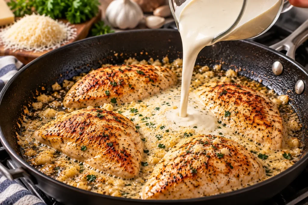 Creamy garlic Parmesan sauce for chicken breast