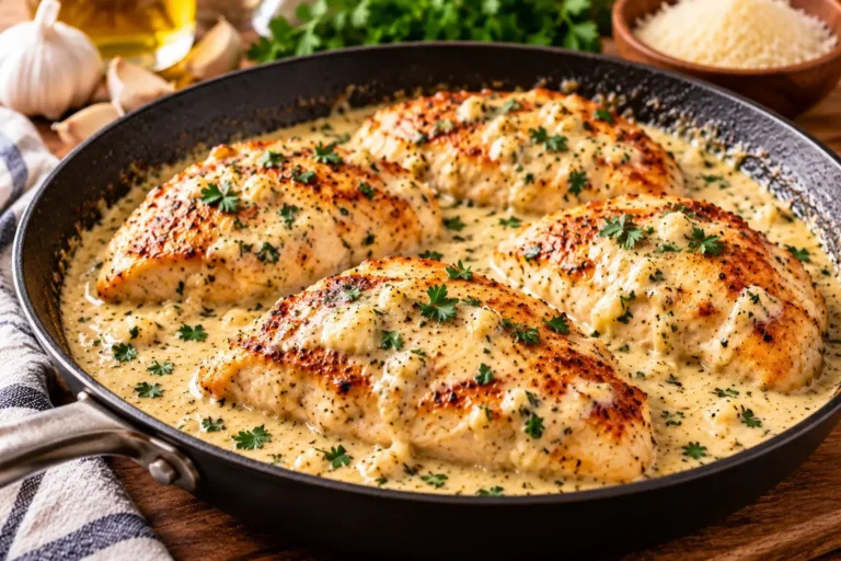 Creamy garlic chicken breast in a rich garlic Parmesan sauce