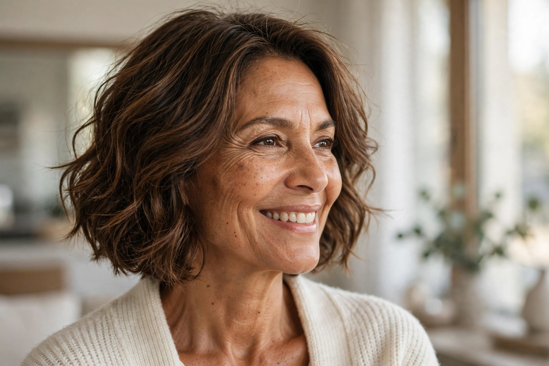Short wavy hairstyle for a woman over 50