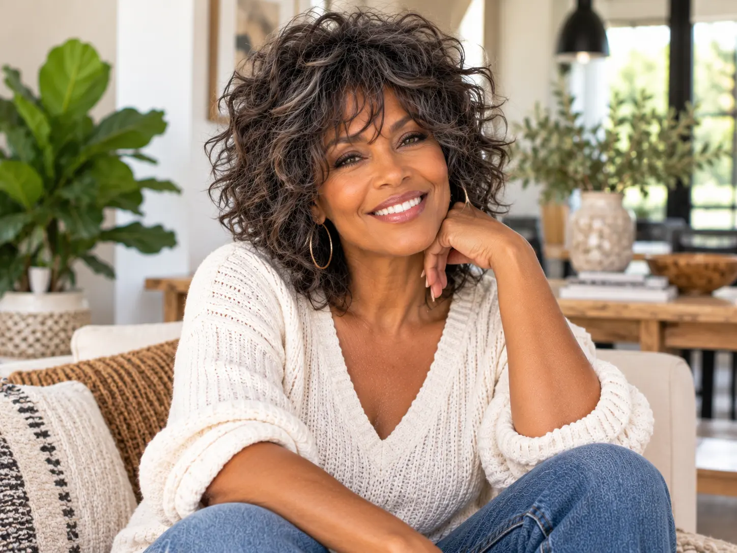Airy modern shag haircut with internal layers for thick hair on a woman over 50