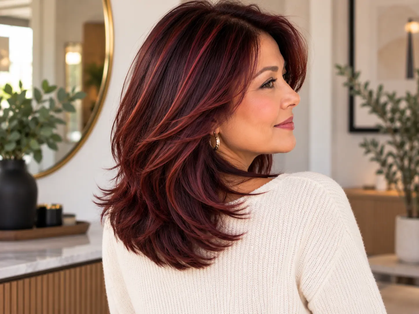 Cherry cola hair color on burgundy layered hair