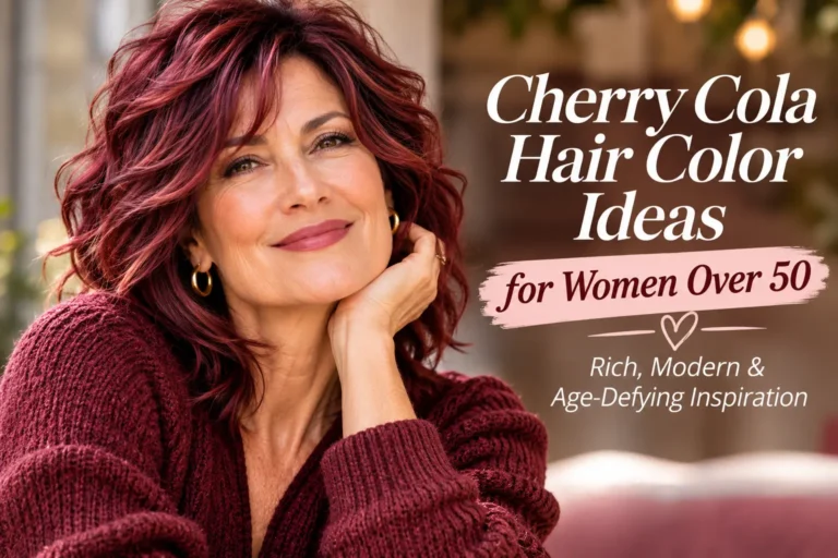 Cherry cola hair color with rich red-brown tones and glossy shine
