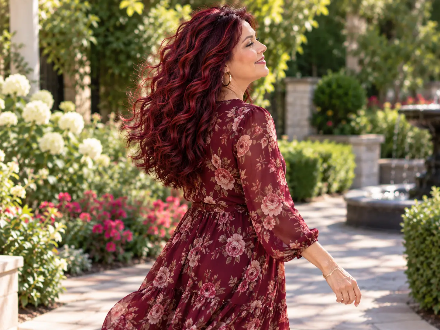 Cherry cola hair color on long curly hair