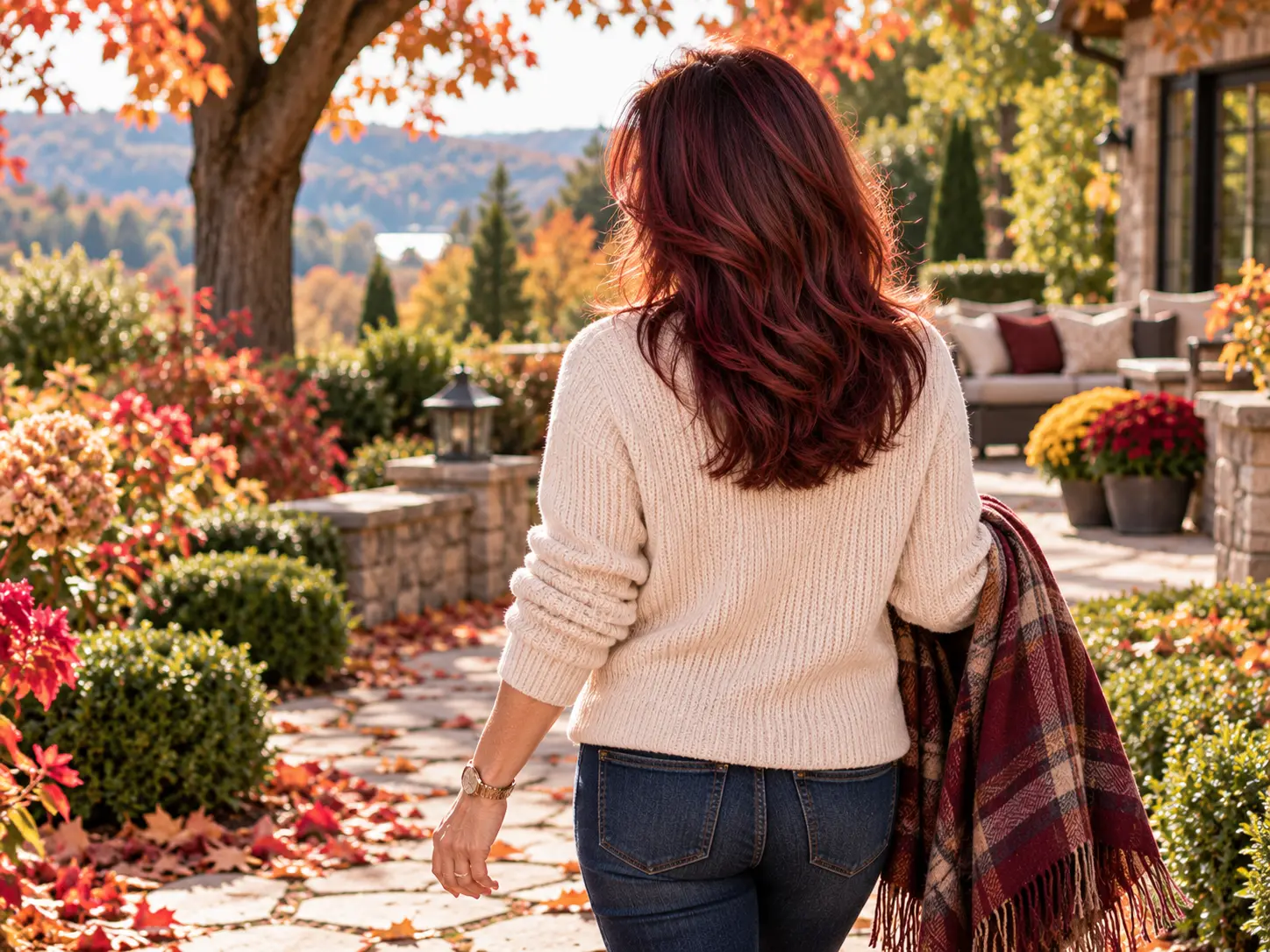 Cherry cola hair color on medium layered hair