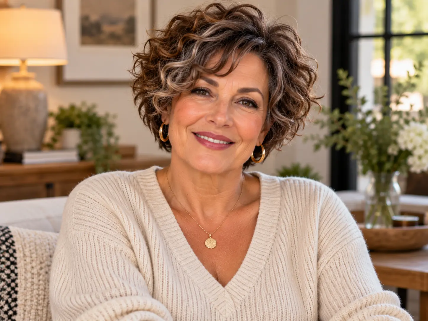 Rounded curly bixie haircut shaped around natural curls