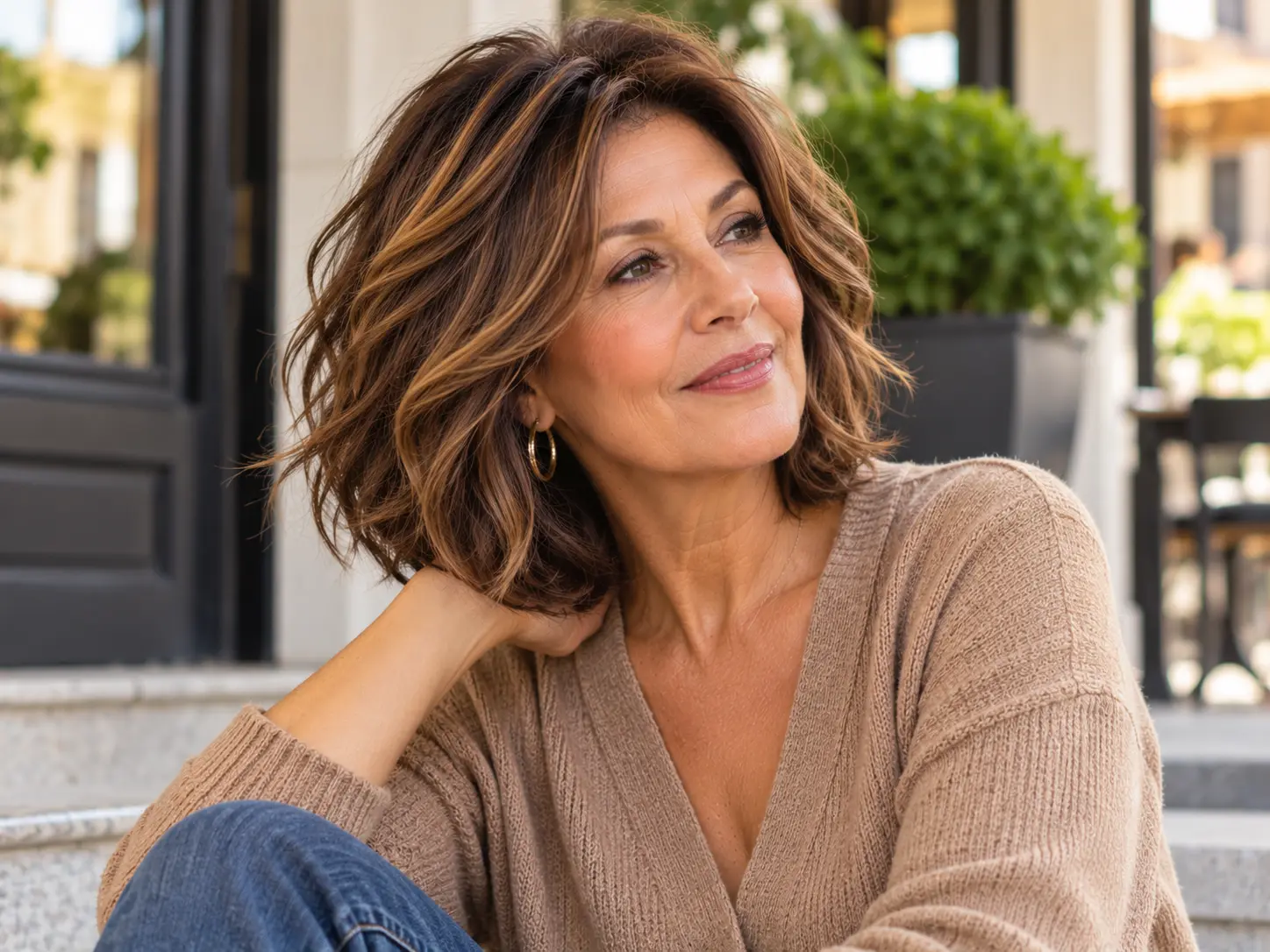 Woman over 60 with a layered bob for thick hair